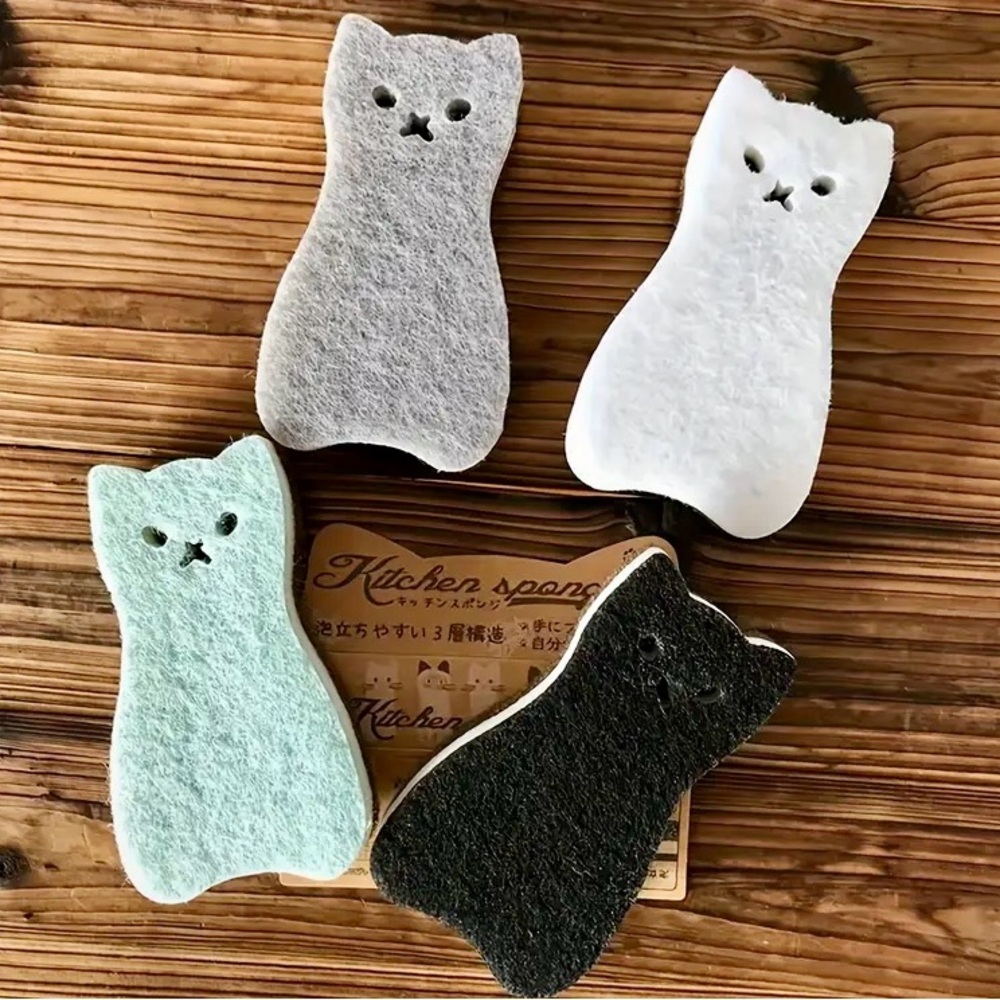 Cat Sponges 4pcs Multi-Purpose Kitchen Cleaning - NIP